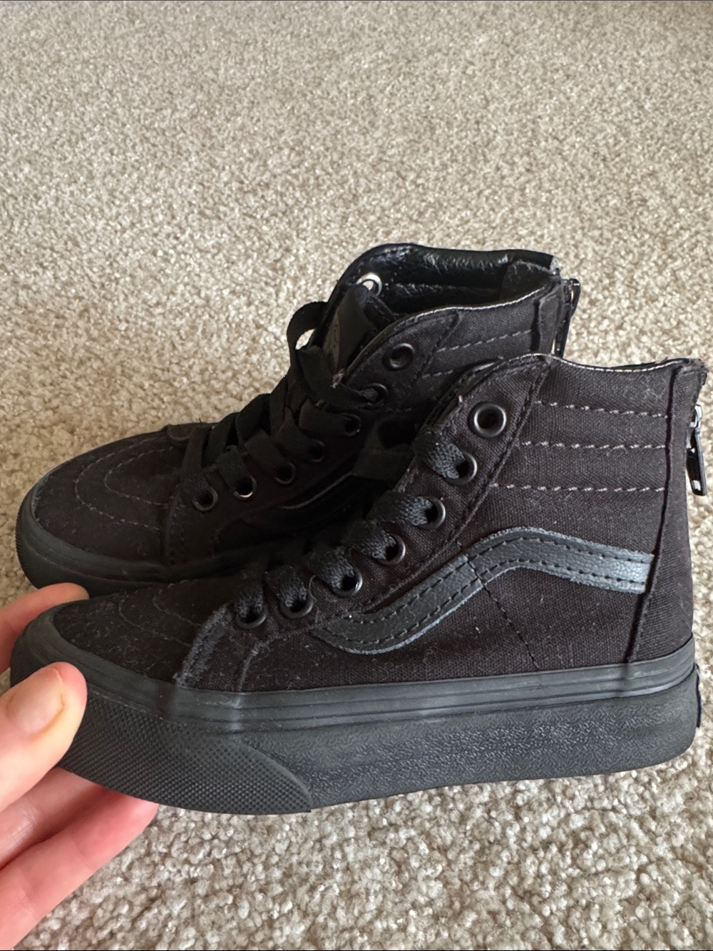 Kids Blacked out Vans High-Top Sneakers with Back Zipper